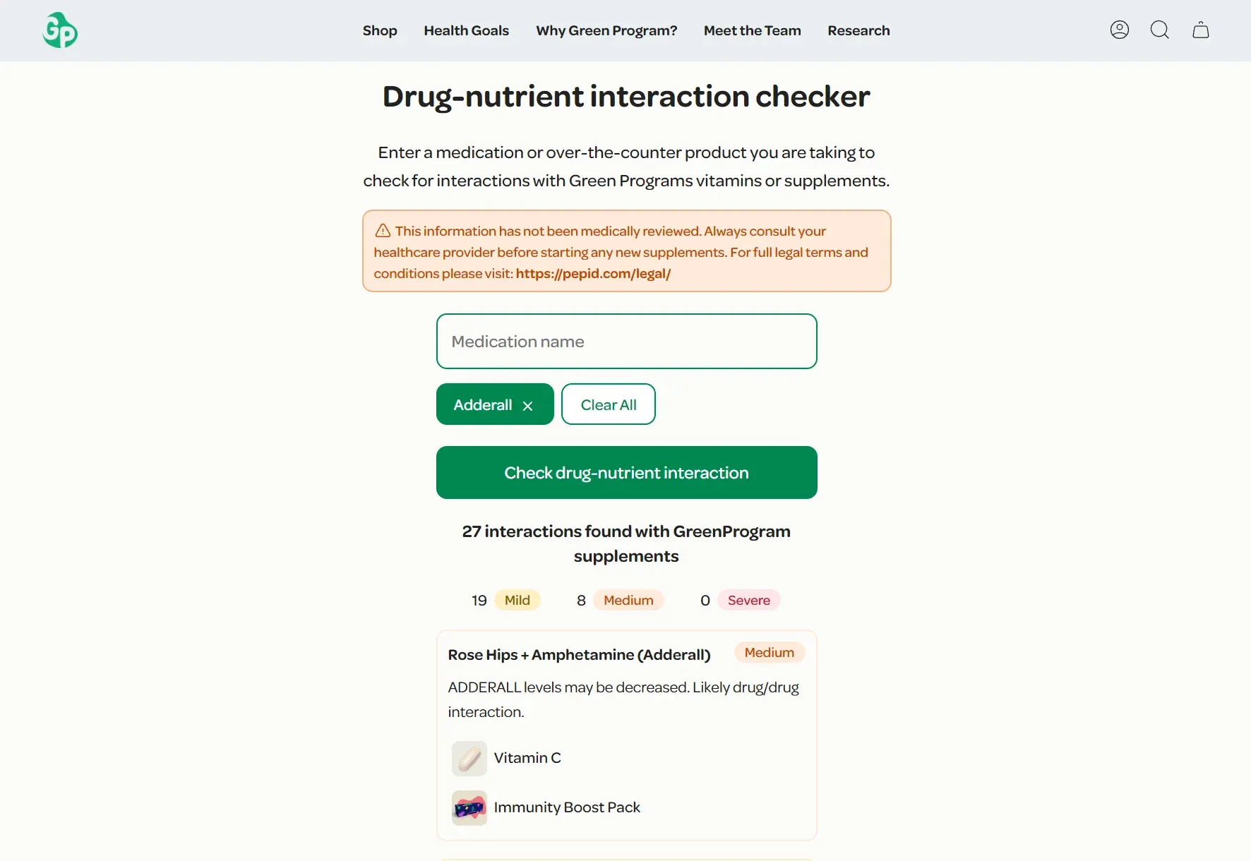 Green Program Drug Nutrient Interaction Checker