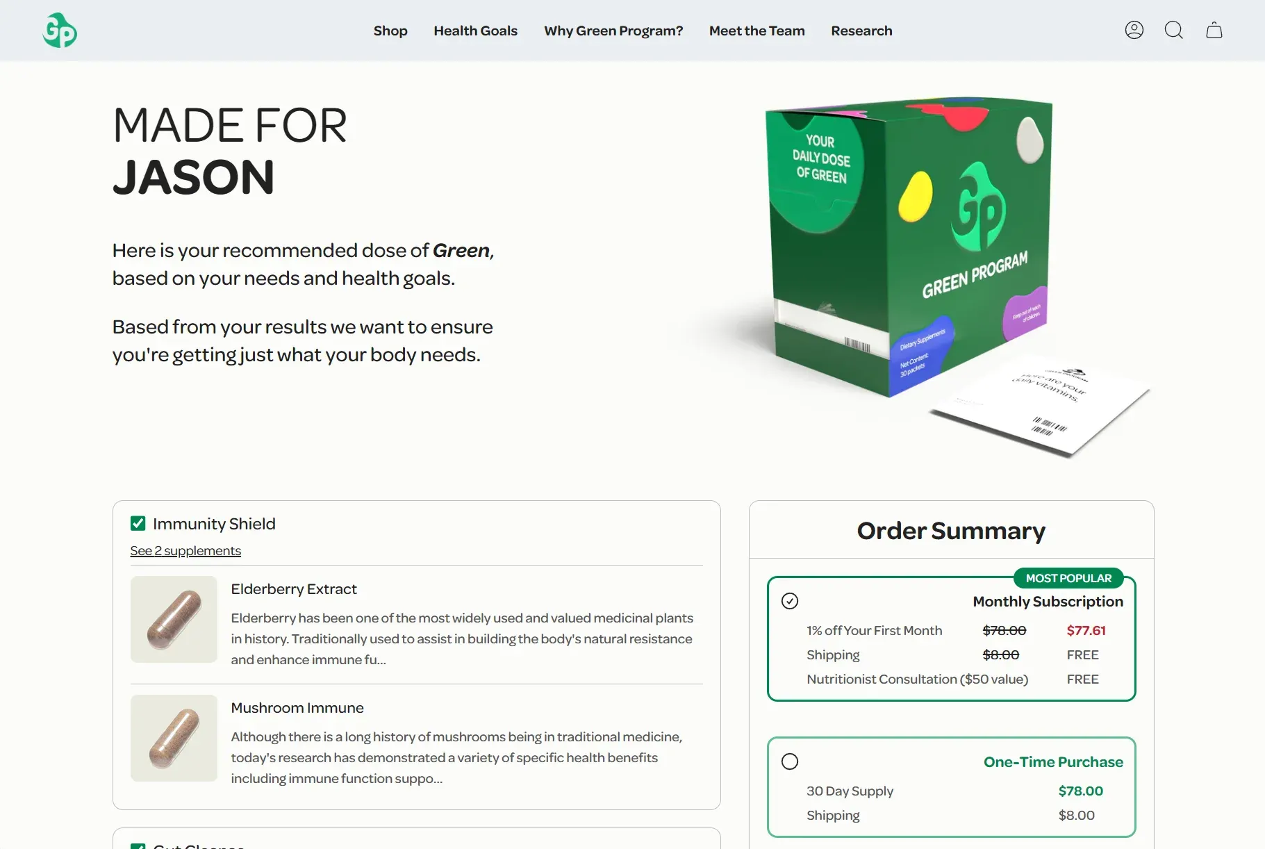 Green Program Quiz Results Page